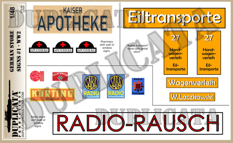 German Shop/Store Signs #1 - WW2 - 1/48 Scale - Duplicata Productions