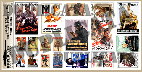 German WW2 Propaganda Posters, Various Sizes - 1/48 Scale