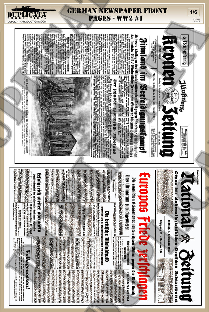 Diorama German Newspaper Front Pages #1 - WW2 - 1/6 Scale – Duplicata ...