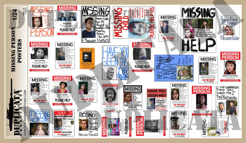 Modern Missing Person Posters  - 1/24 Scale (2 sheets) - Duplicata Productions