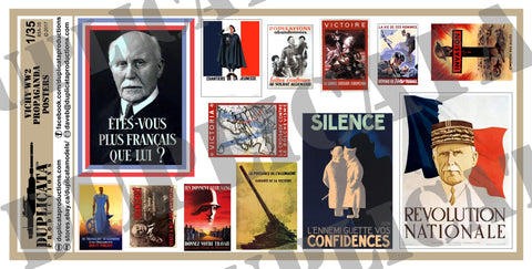 Vichy France WW2 Propaganda Posters, Various Sizes - 1/35 Scale - Duplicata Productions
